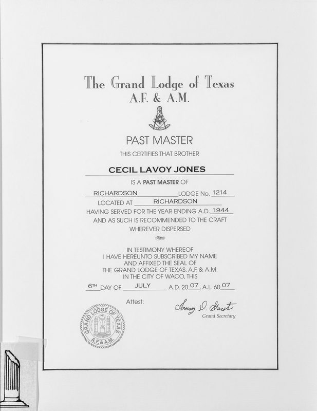 Cecil L. Jones, Worshipful Master 1943-44